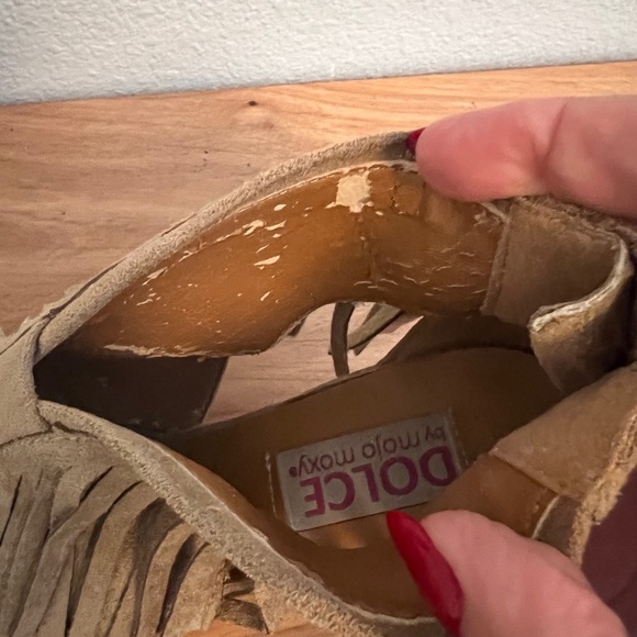 Dolce by Mojo Moxy Women’s Fringe Open-Toe Zip Ankle Boot Tan Suede Bootie 6.5 - Picture 5 of 7